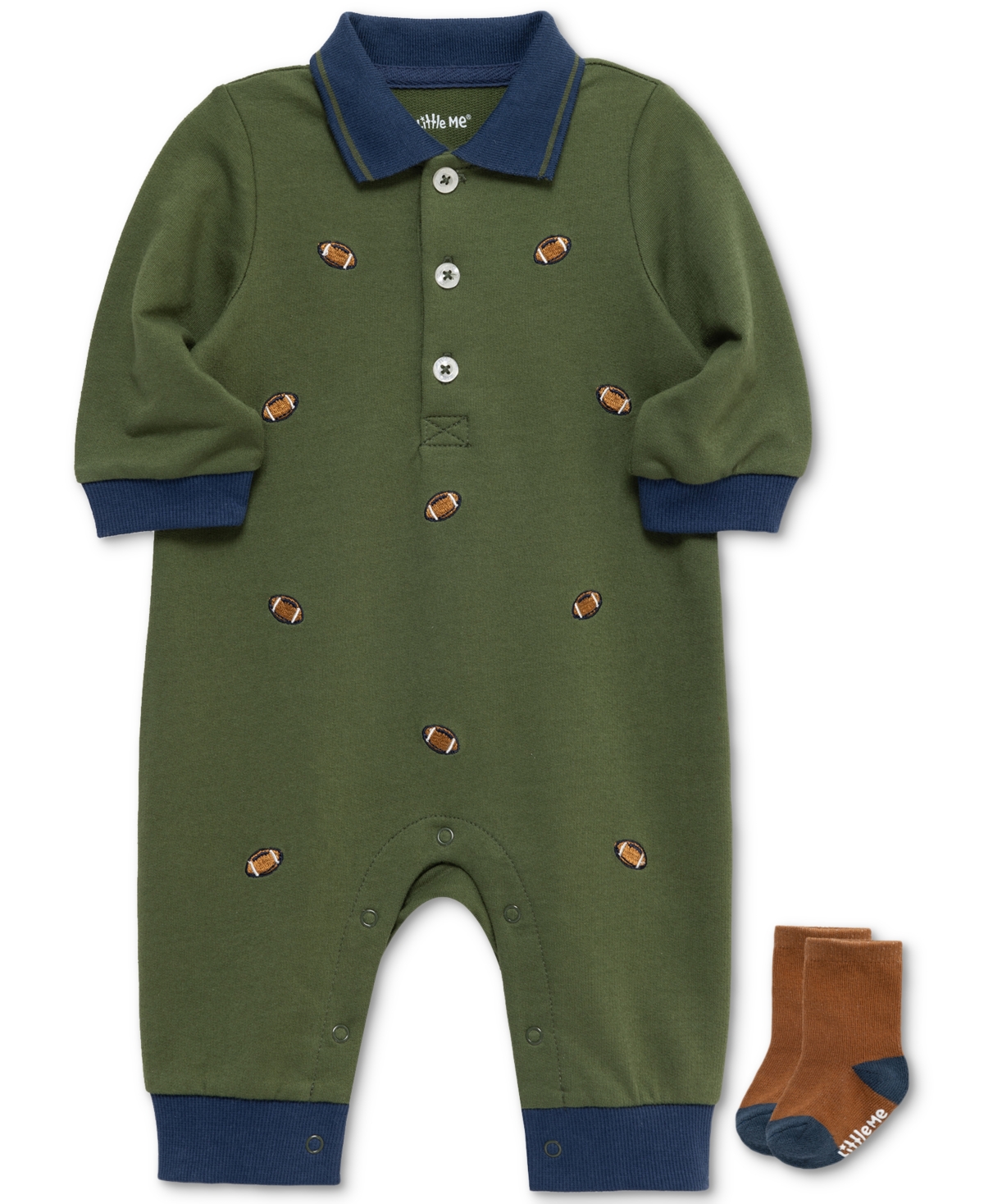 Little Me Football Romper & Socks Set In Green