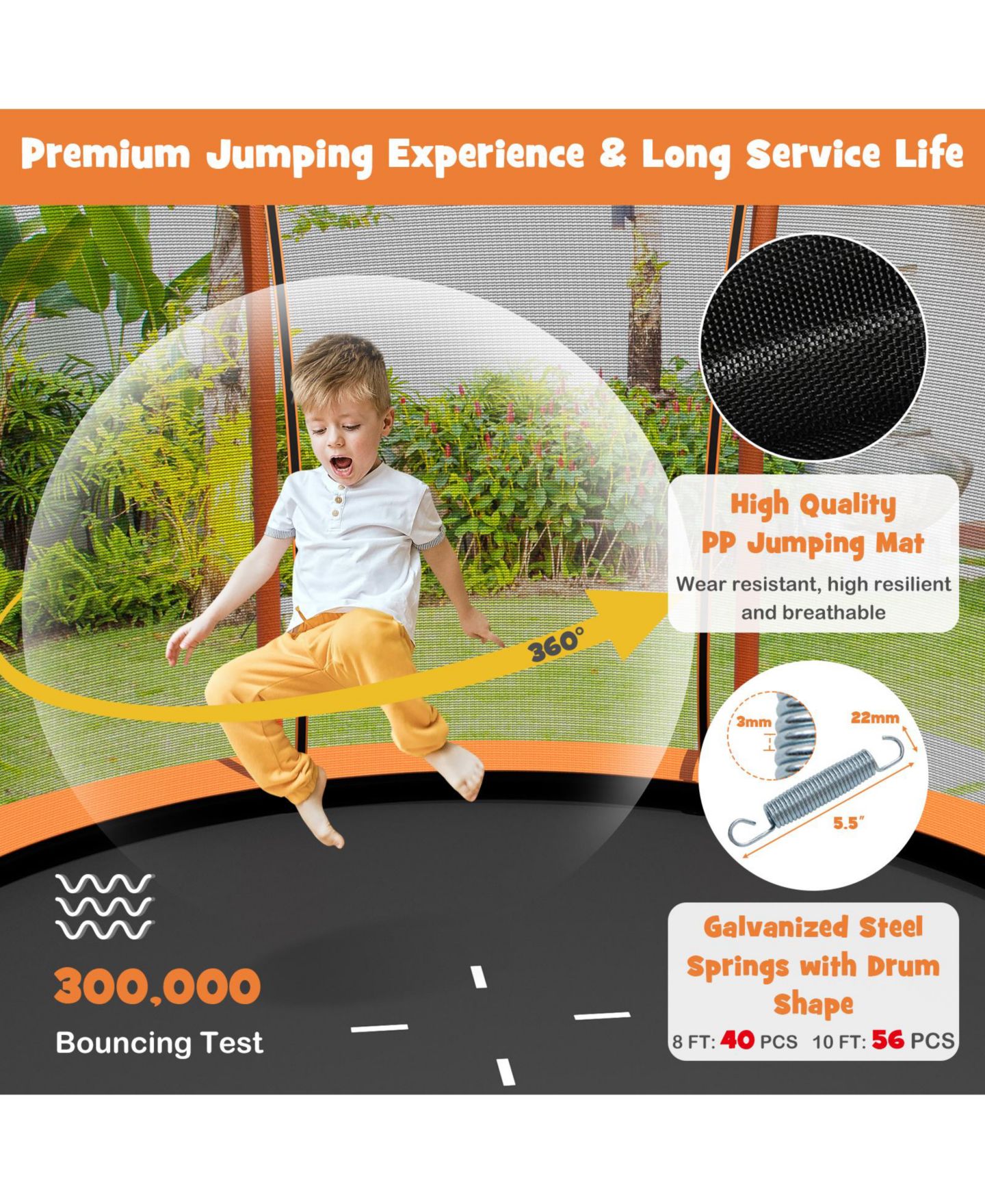 Детская игрушка Mecale Flower Shape Trampoline with 74" High Enclosure Net, от 3 лет, цвет: Оранжевый — фото 8