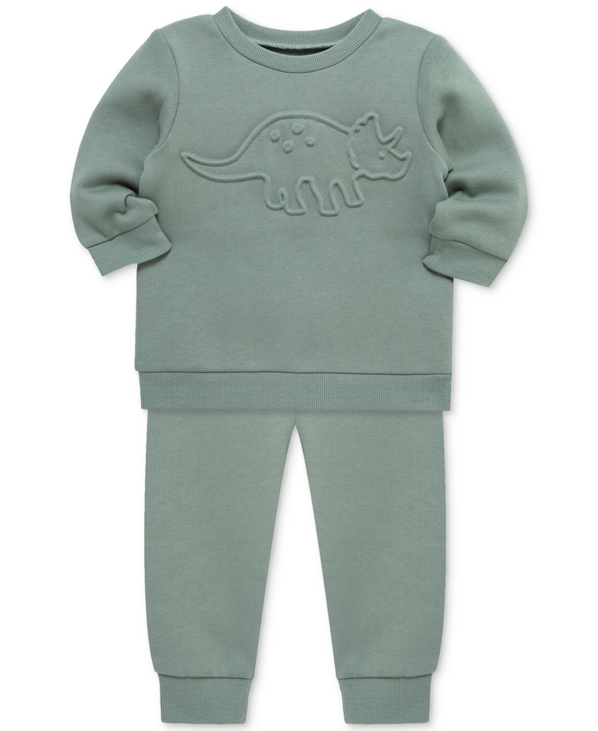 Little Me Baby Boys Dino Sweatshirt & Pants, 2 Piece Set In Green