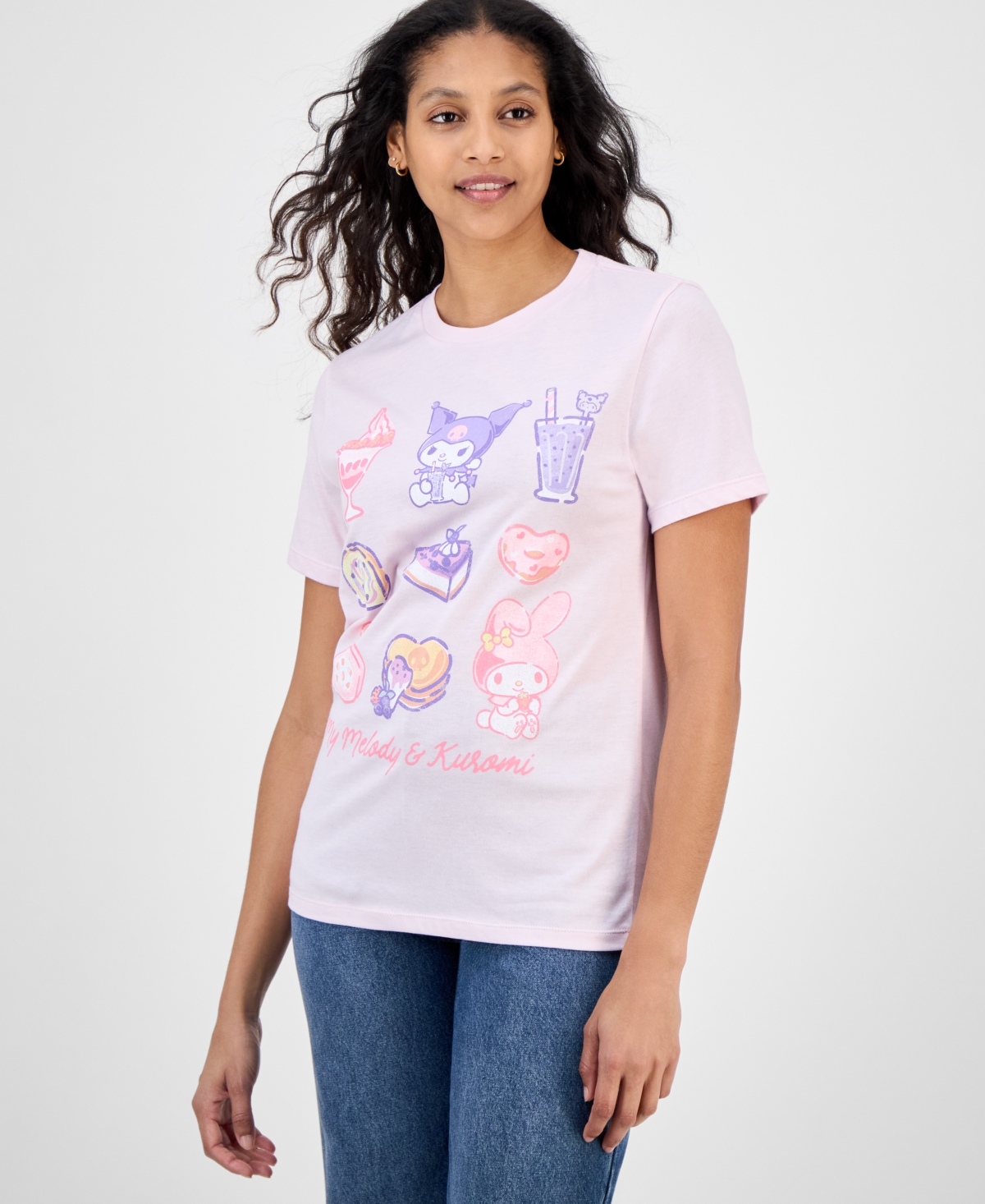 Grayson Threads, The Label Juniors' My Melody & Kuromi T-shirt In Pink