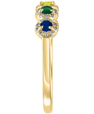 Multi Sapphire (0.29 ct. t.w.) & Diamond (0.15 ct. t.w.) Five Stone Halo Ring in 14k Gold