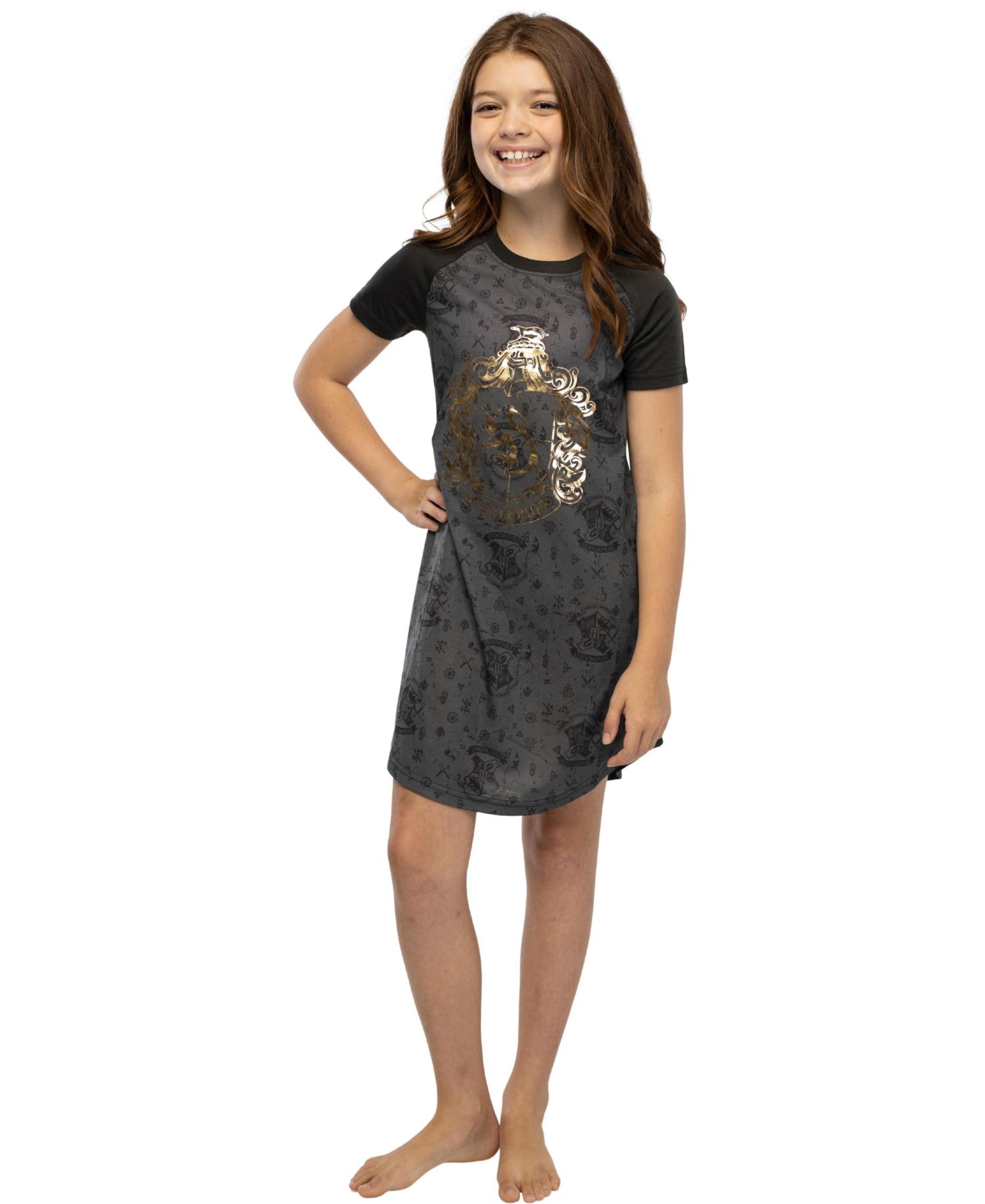 Girls' Foil Print Hogwarts House Crest Short-Sleeve Kids Raglan Nightgown Pajama