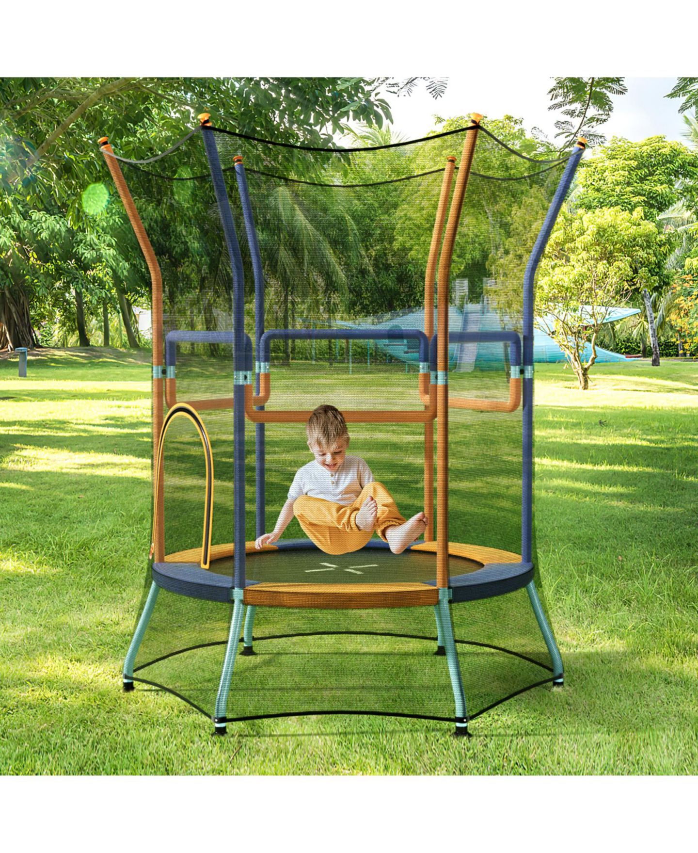 Детская игрушка Mecale Mini Trampoline with Safety Net and Foam Handles, Ages 3+, цвет: Оранжевый — фото 2