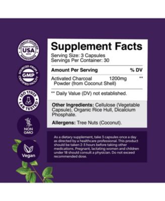 Activated Charcoal Capsules | Purifying Detox Pills for Bloating Relief and Body Cleanse, Supports Gut Health | 90ct