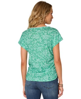 Petite Printed Side-Shirred Rolled-Cuff Top