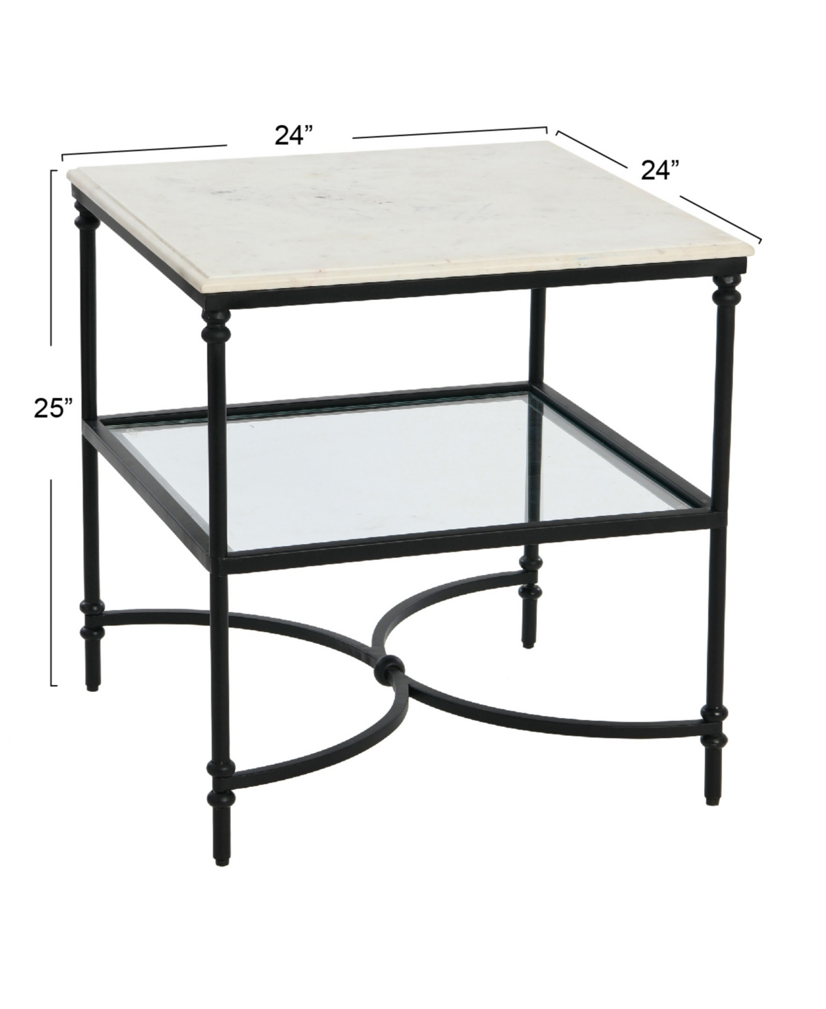 Creative Co-op 24" Libertine Genuine Marble And Metal Ogee Edge Square End Table