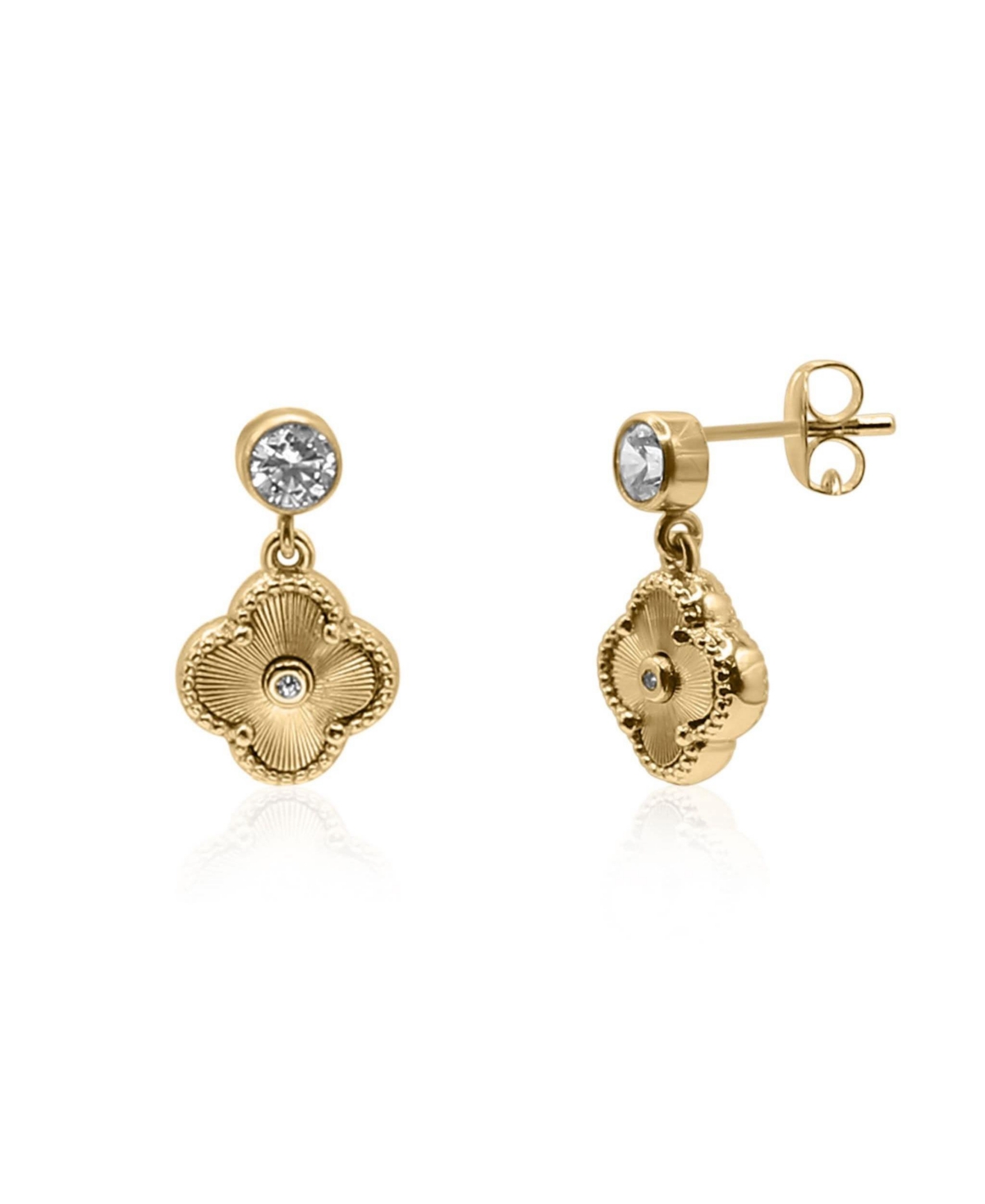 Non-Tarnishing 10mm Gold Filled Clover with Cubic Zerconia Stud Earrings