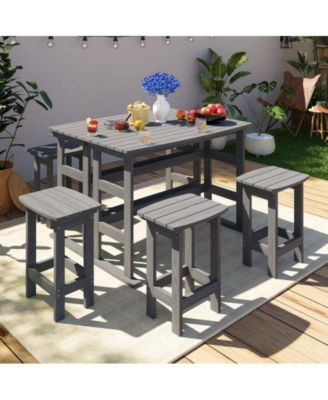 6-Piece HDPE Plastic Outdoor Patio Rectangle Bar Height Bistro Dining Set in Gray