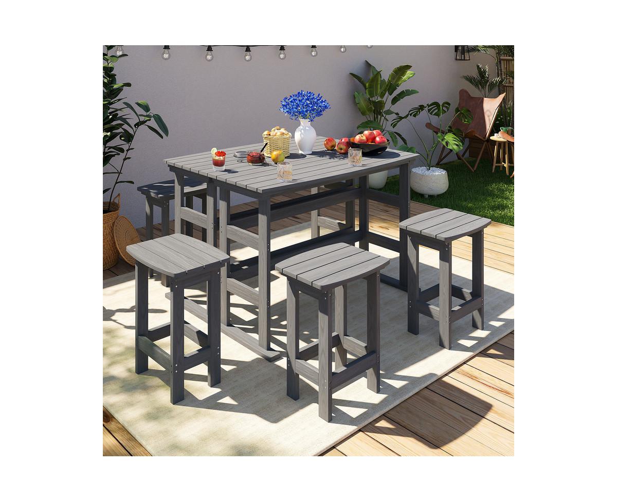 6-Piece Hdpe Plastic Outdoor Patio Rectangle Bar Height Bistro Dining Set in Gray