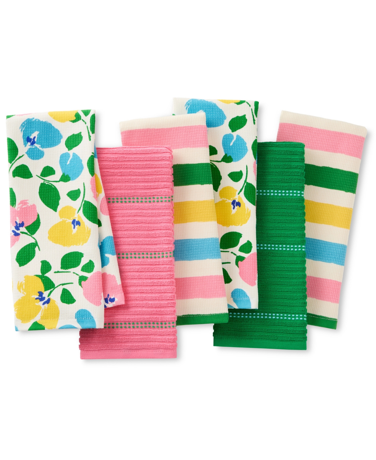 Painterly Bouquet Cotton Kitchen Towel Set, 17" x 28" - Blue,Green,Rose