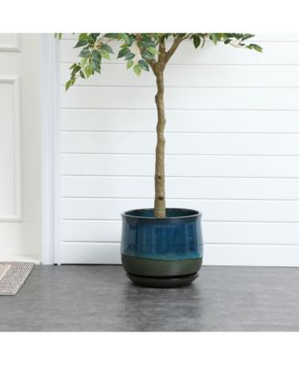Blue and Green Ombre Round Decorative Ceramic Planter Pot