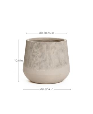 Blended Tan with Wood Pattern Round Tapered 11-Inch Tall MgO Planter, Indoor and Outdoor