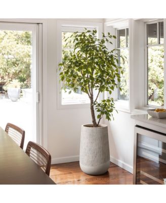 Blended Tan with Wood Pattern Round Tapered 19-Inch Tall MgO Planter, Indoor and Outdoor