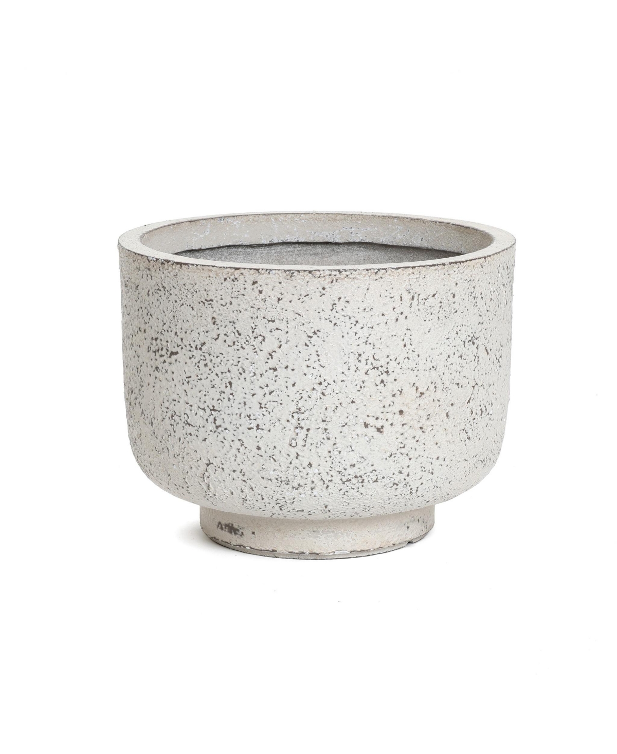 Rustic White with Gray 9.6-Inch Tall Round MgO Planter - White and gray