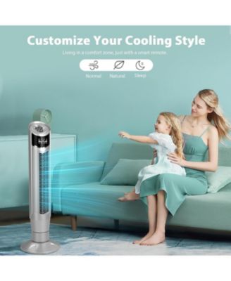 Tower Fan 360°Oscillating Fan Quiet Cooling 24H Timer Remote Control Powerful Standing 8 Wind Speed 3 Wind Modes Ionizer Mode Bladeless Portable LED Display,Bedroom 40-Inch SILVER
