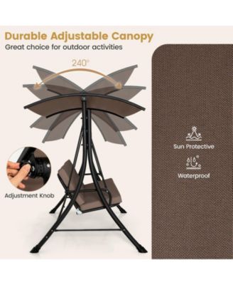 3-Seat Outdoor Porch Swing with Adjustable Canopy and Padded Cushions