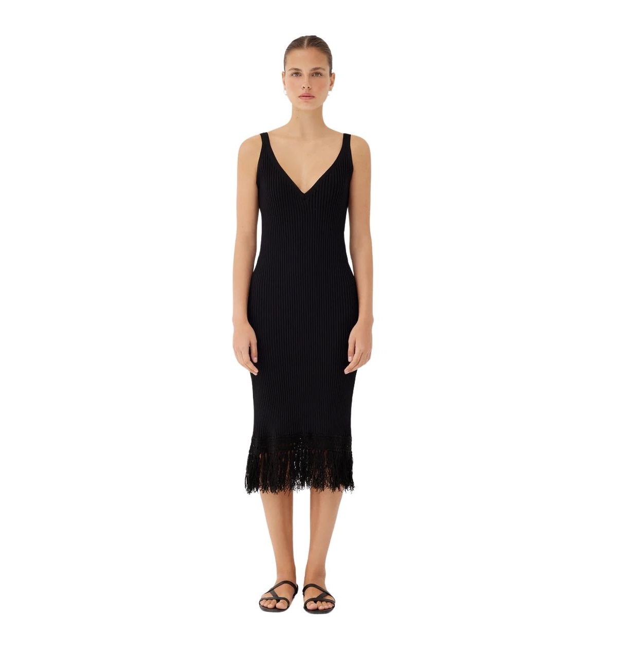 Women's Elise Fringe Midi Dress - Black