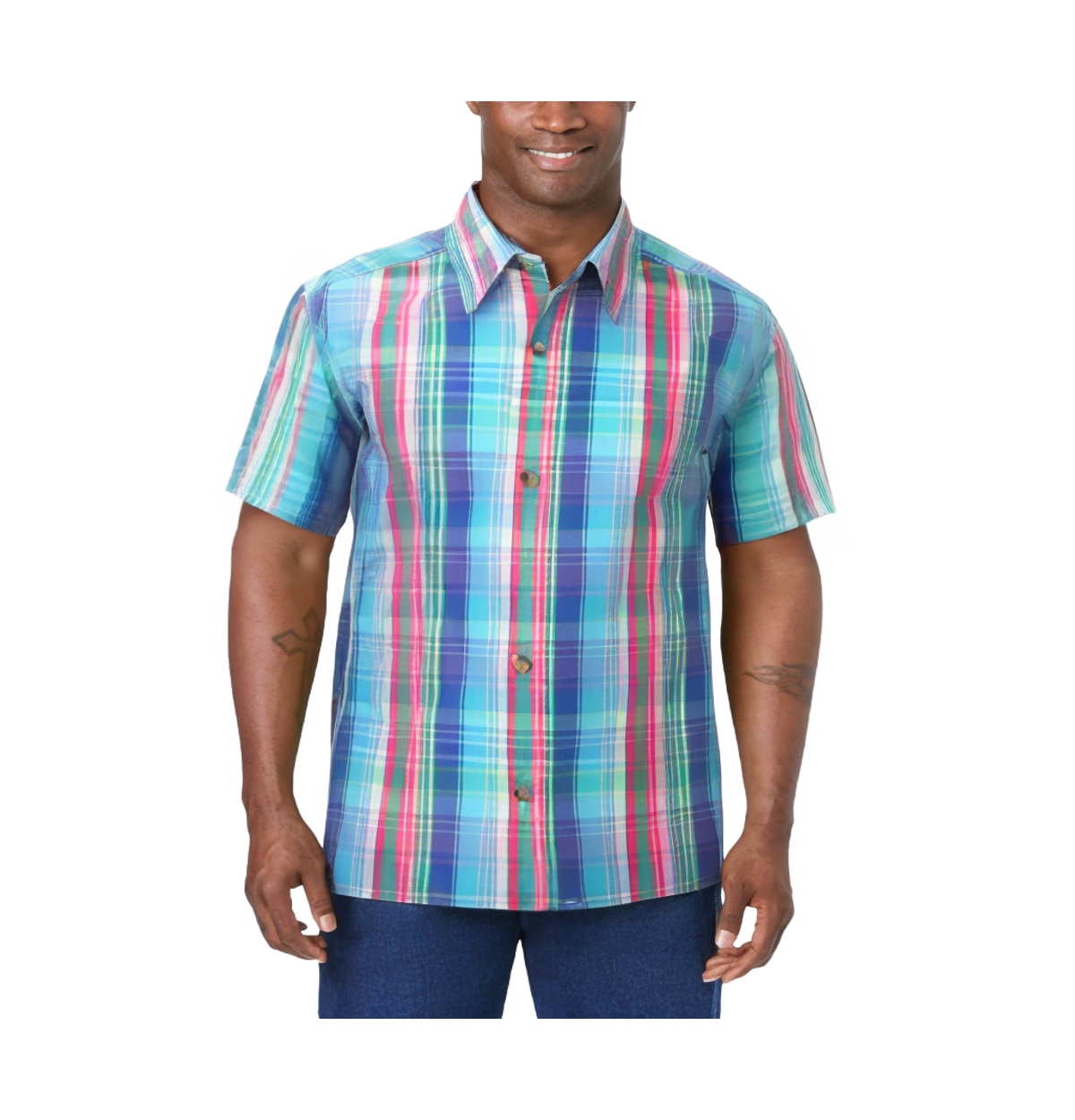 Big & Tall Short-Sleeve Plaid Sport Shirt - Orange plaid
