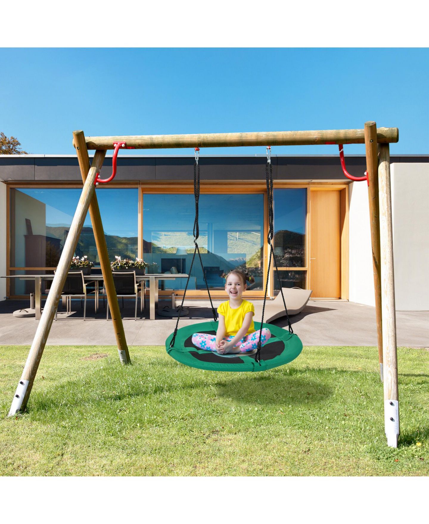 Детская игрушка Mecale 40 Inches Saucer Tree Swing Round with Adjustable Ropes and Carabiners, цвет: Зелёный — фото 9