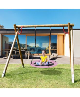 40 Inches Saucer Tree Swing Round with Adjustable Ropes and Carabiners