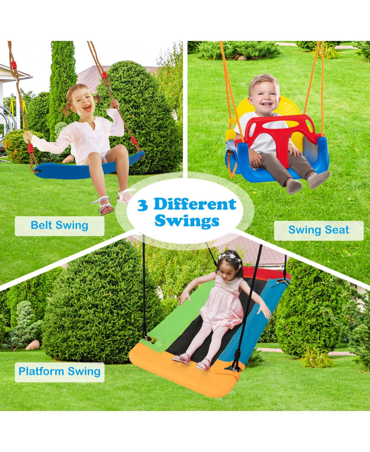 Детская игрушка Mecale 660 LBS Heavy Duty Carbon Steel Swing Frame with 3 Swings, цвет: Синий — фото 9