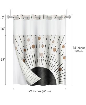 Hookless Abstract Shower Curtain with Sheer Panel, Snap-In Liner & Grommets, 72" x 75"