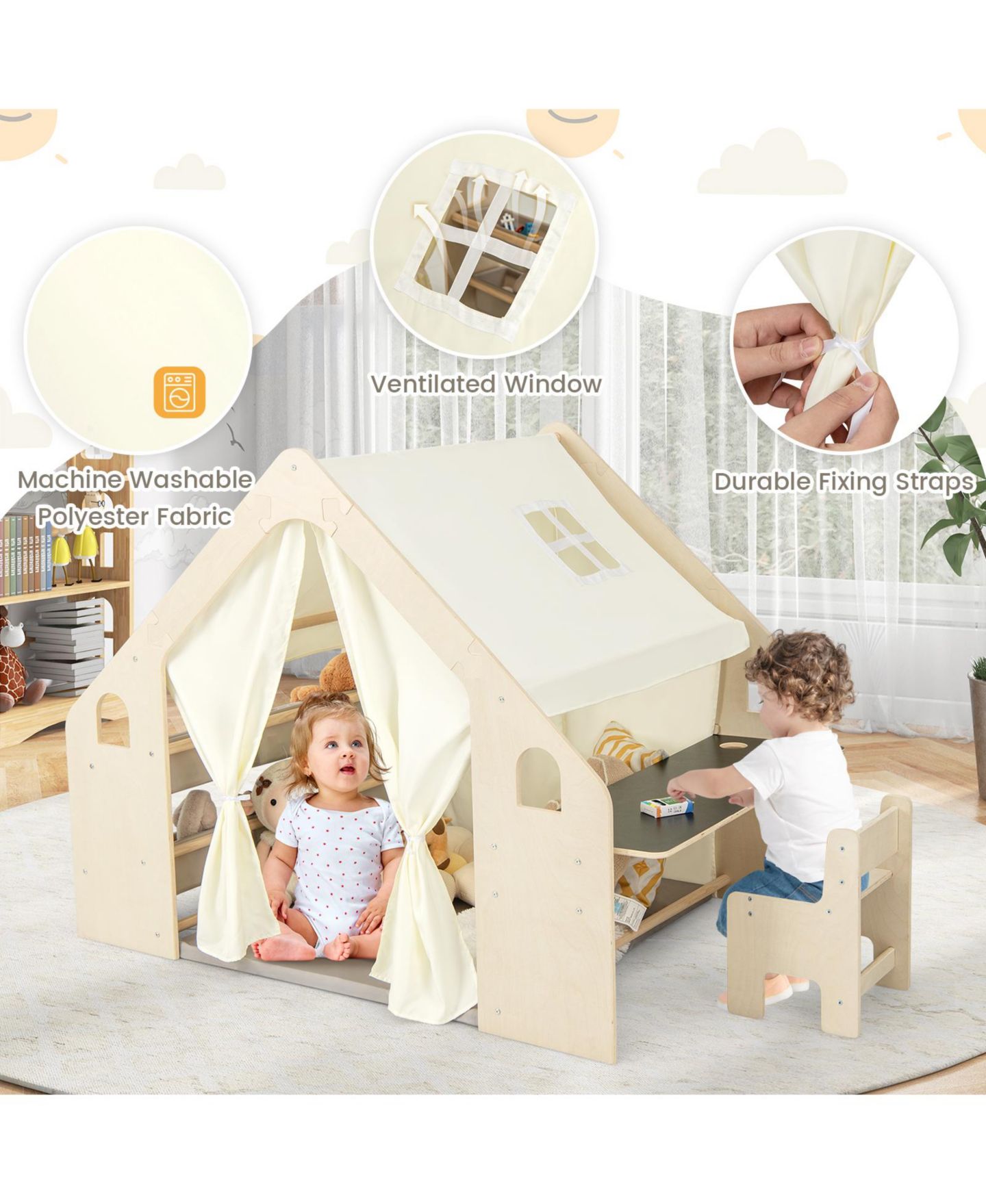 Детская игрушка Mecale 6-in-1 Indoor Playhouse, Ages 2+, цвет: Средний бежевый — фото 6