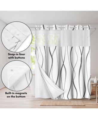  Hookless Shower Curtain Abstract Curve Lines Shower Curtain with Sheer Panel, Snap-In Liner, and Grommets, 72x75