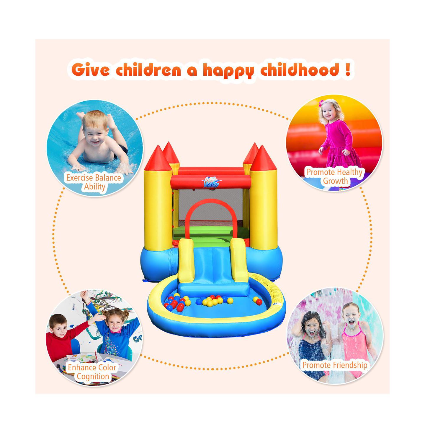 Детские игрушки Mecale Kids Inflatable Bounce House Castle with Balls Pool and Bag, цвет: Синий — фото 5