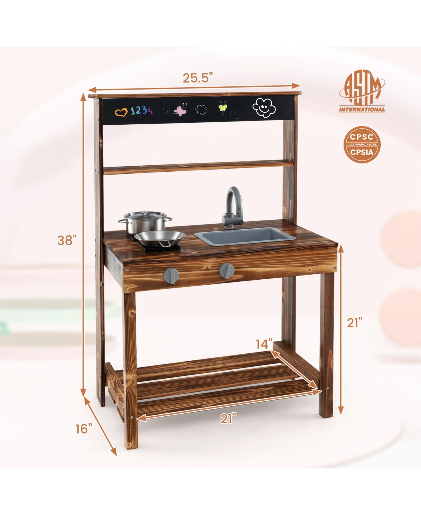 Детская игрушка Mecale Wooden Mud Kitchen with Rotatable Faucet, Ages 3+, цвет: Коричневый — фото 3