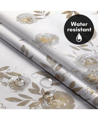 72x75 Hookless Shower Curtain - Floral Gold Grey Shower Curtain with Sheer Panel, Snap-In Liner, and Grommets - 100% Polyester