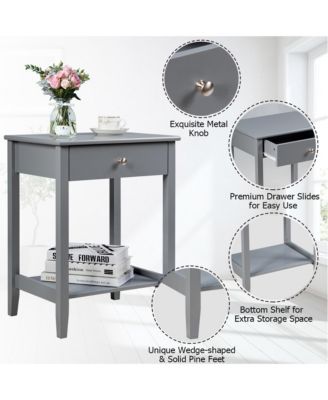 2PCS Nightstand Sofa Side End Table Bedroom Living Room w/ Shelf Drawer