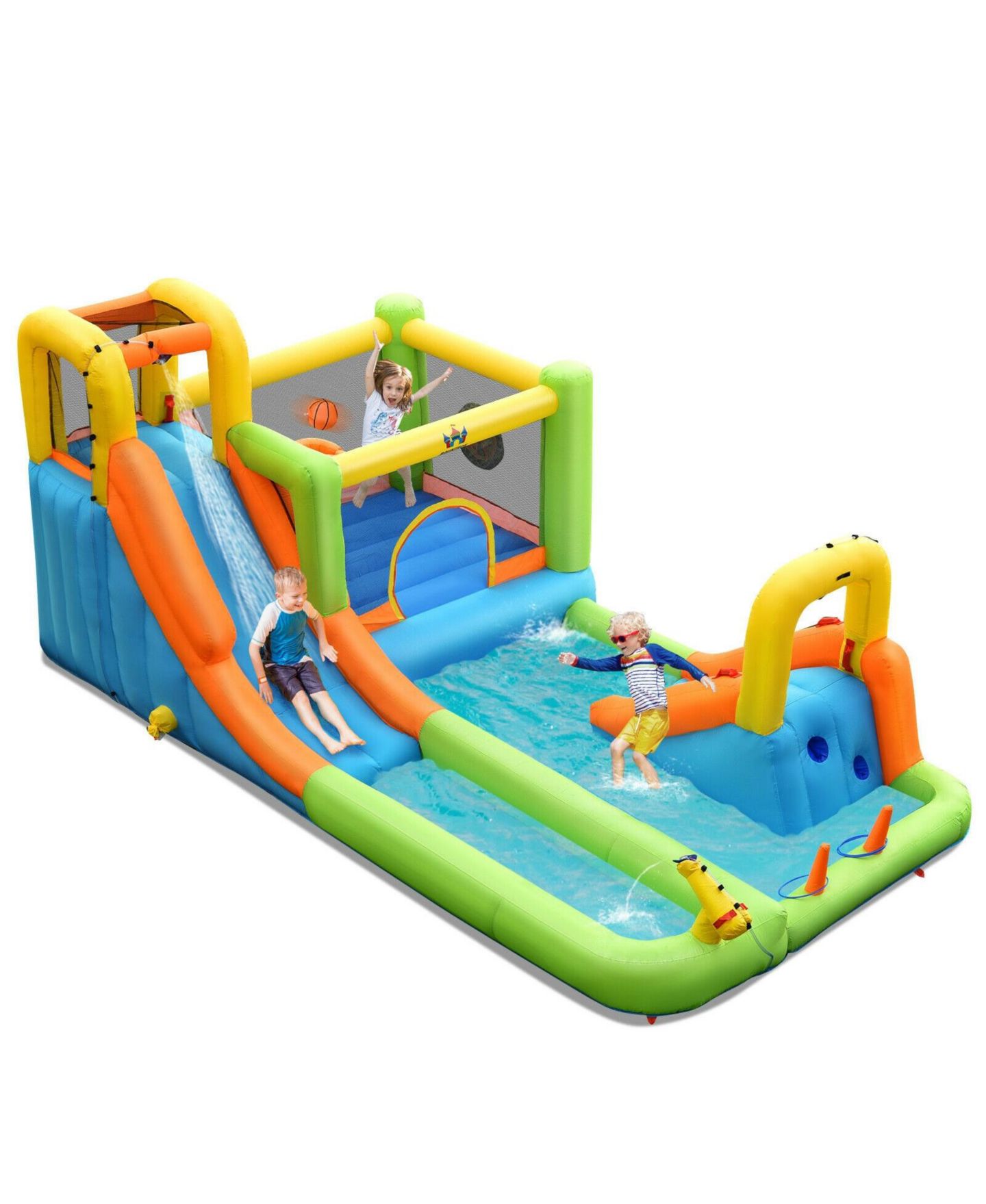 Детская игрушка Mecale 8 in 1 Inflatable Water Slide Park Bounce House, Accommodates 3 Children, Ages 3-10, цвет: Синий — фото 1