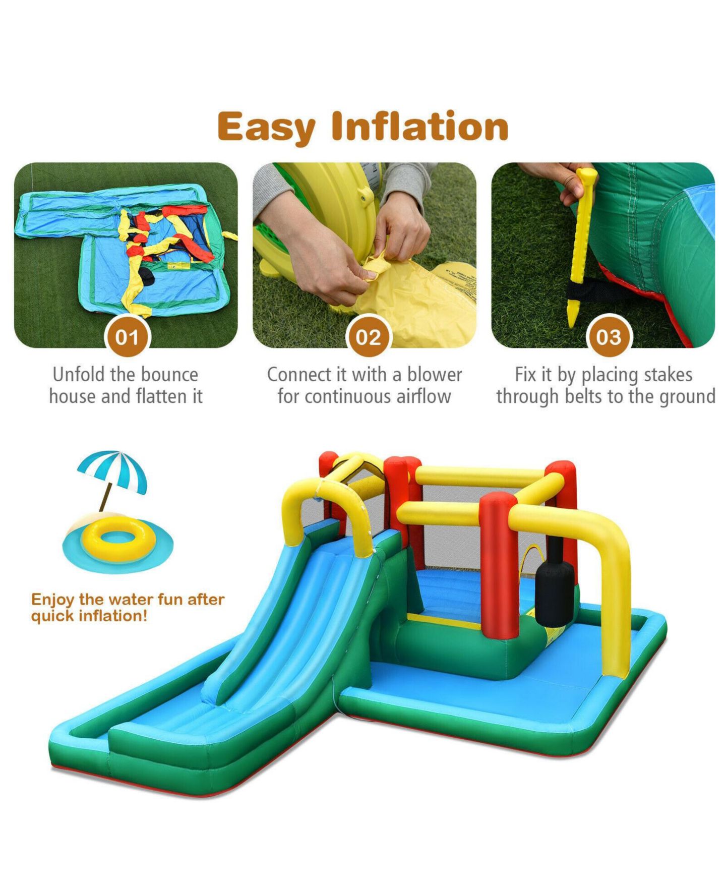 Детская игрушка Mecale Oxford Fabric Water Slide Climbing Inflatable Bounce House with Tunnel, Supports 4 Kids, Ages 3-10, цвет: Синий — фото 9