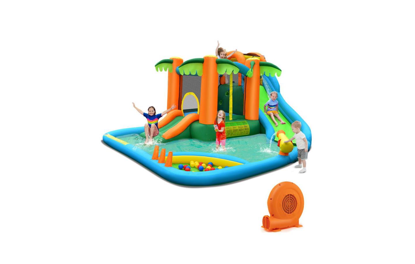 Детская игрушка Mecale 7-in-1 Inflatable Water Slide Park with Trampoline Climbing and 680W Blower, цвет: Зелёный — фото 1