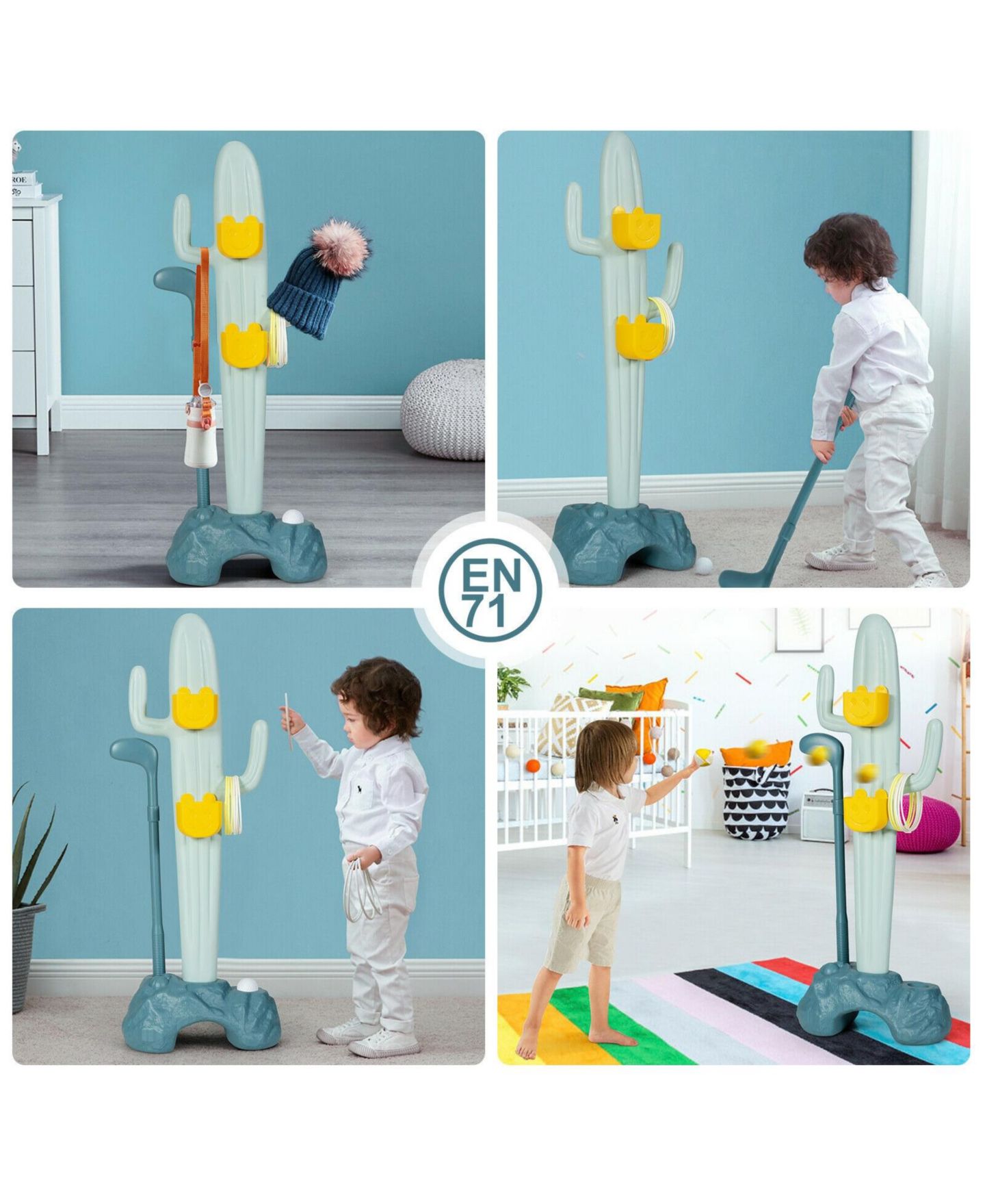 Детские игрушки Mecale 3-in-1 Cactus Toy Stand with Golf, Ring-Toss and Sandbag-Toss, Ages 3+, цвет: Зелёный — фото 7