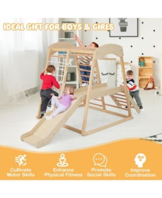6-in-1 Indoor Jungle Gym Kids Wooden Playground with Monkey Bars
