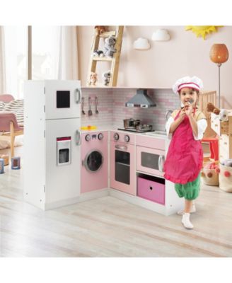 Corner Play Kitchen Wooden Toy Set with Sound and Light