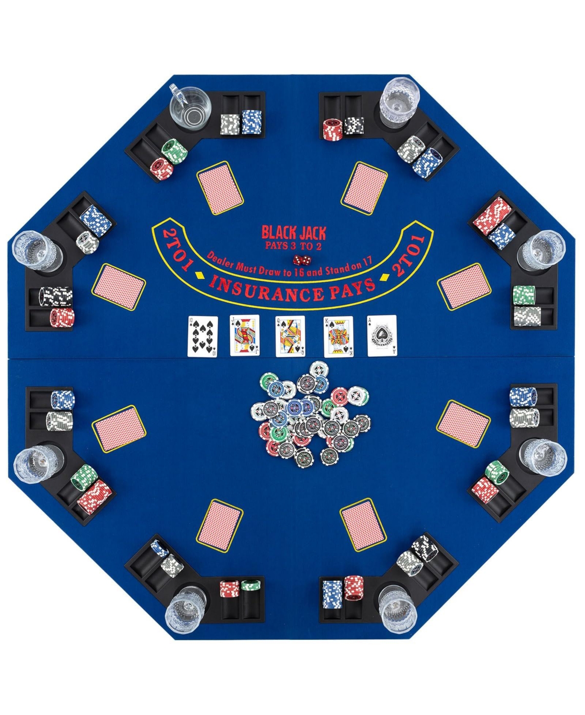 48 Inch 8-Player Foldable Poker Table Top with Carrying Bag and Cup Holders - Blue