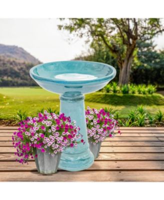 Calais Ceramic Bird Bath with Glazed Finish - Jade Green - 25" H