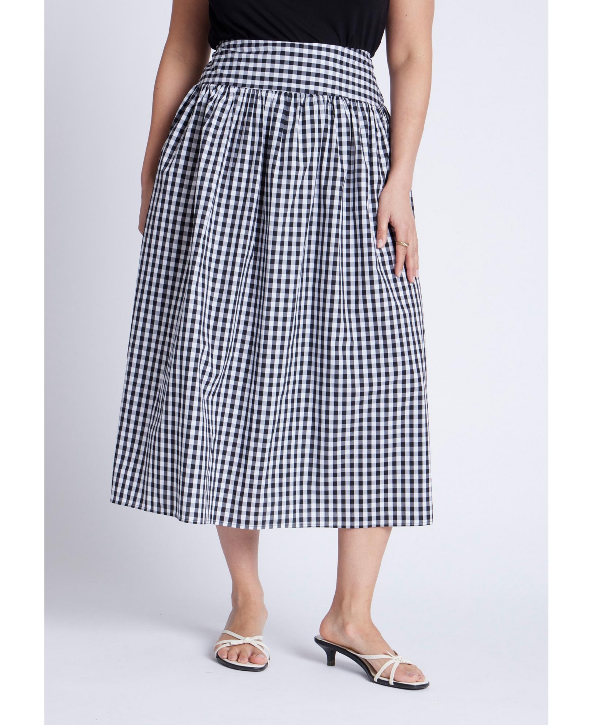 Plus Size Gingham Full Skirt - Black and white gingham