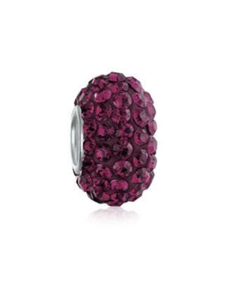 .925 Sterling Silver Solid Lilac Purple Crystal Spacer Charm Bead Core for Bracelet