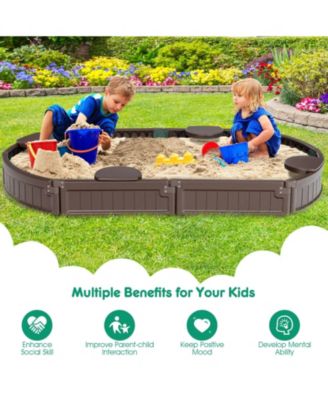 6 Feet Kids Oval Sandbox with Built-in Corner Seat and Bottom Liner