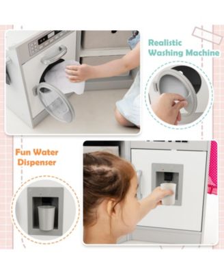 Wooden Kids Play Kitchen Playset with Realistic Lights and Sounds