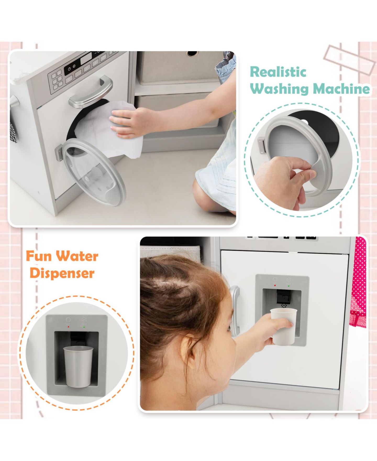 Детский игровой набор Mecale Interactive Lights and Sounds Water Circulation System Play Kitchen Playset, Ages 3+, цвет: Серый — фото 5