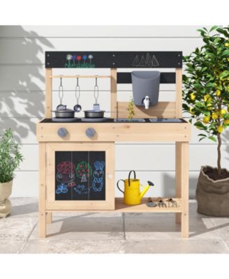 Mud Kitchen Playset Kids Play Kitchen Outdoor with 2 Removable Sinks