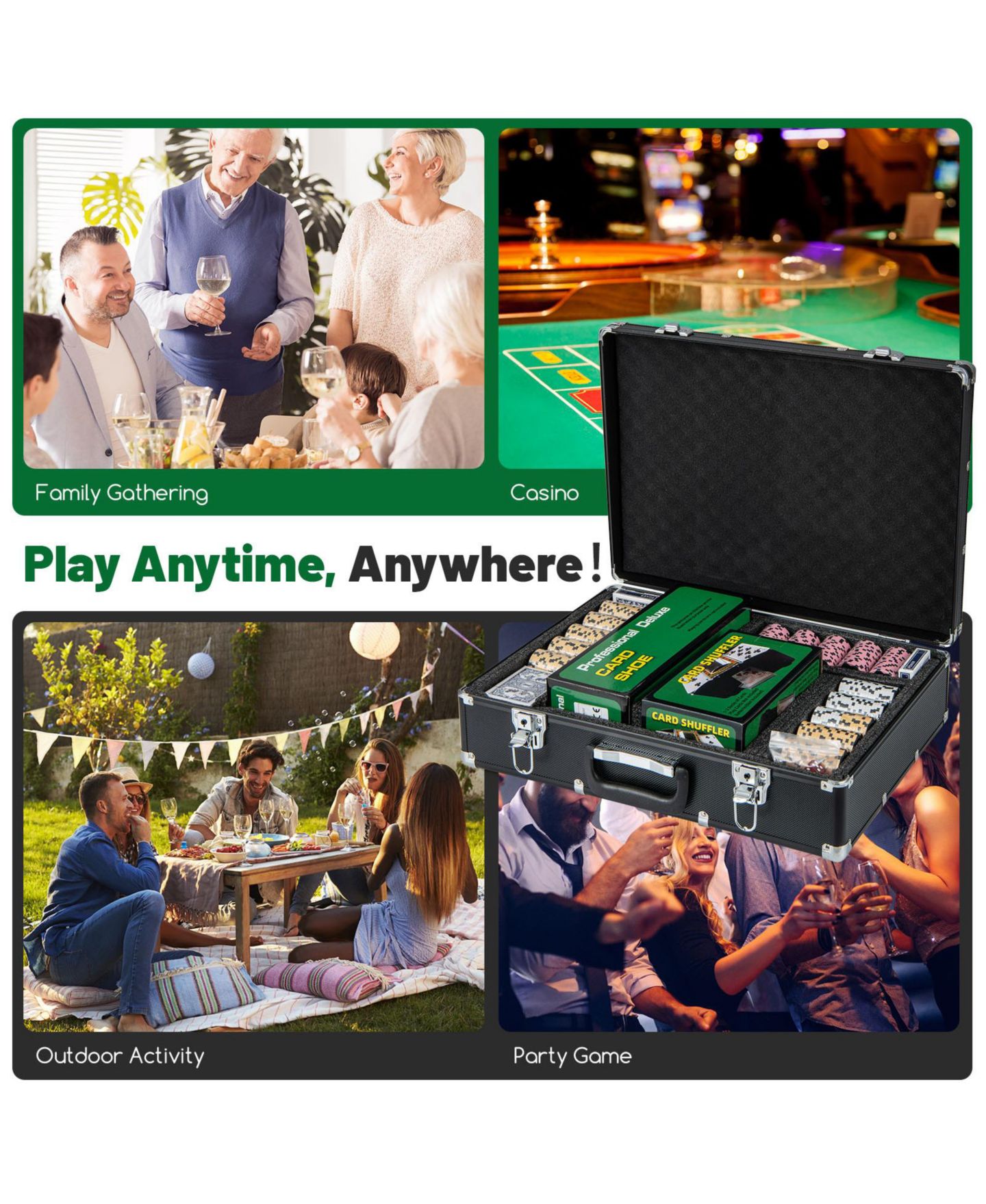Детские игрушки Mecale 600-Piece Poker Chip Set 14 Gram Claytec Chips with Carrying Case, цвет: Зелёный — фото 5