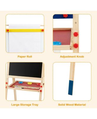 All-in-One Wooden Height Adjustable Kid's Art Easel with Magnetic Stickers and Paper