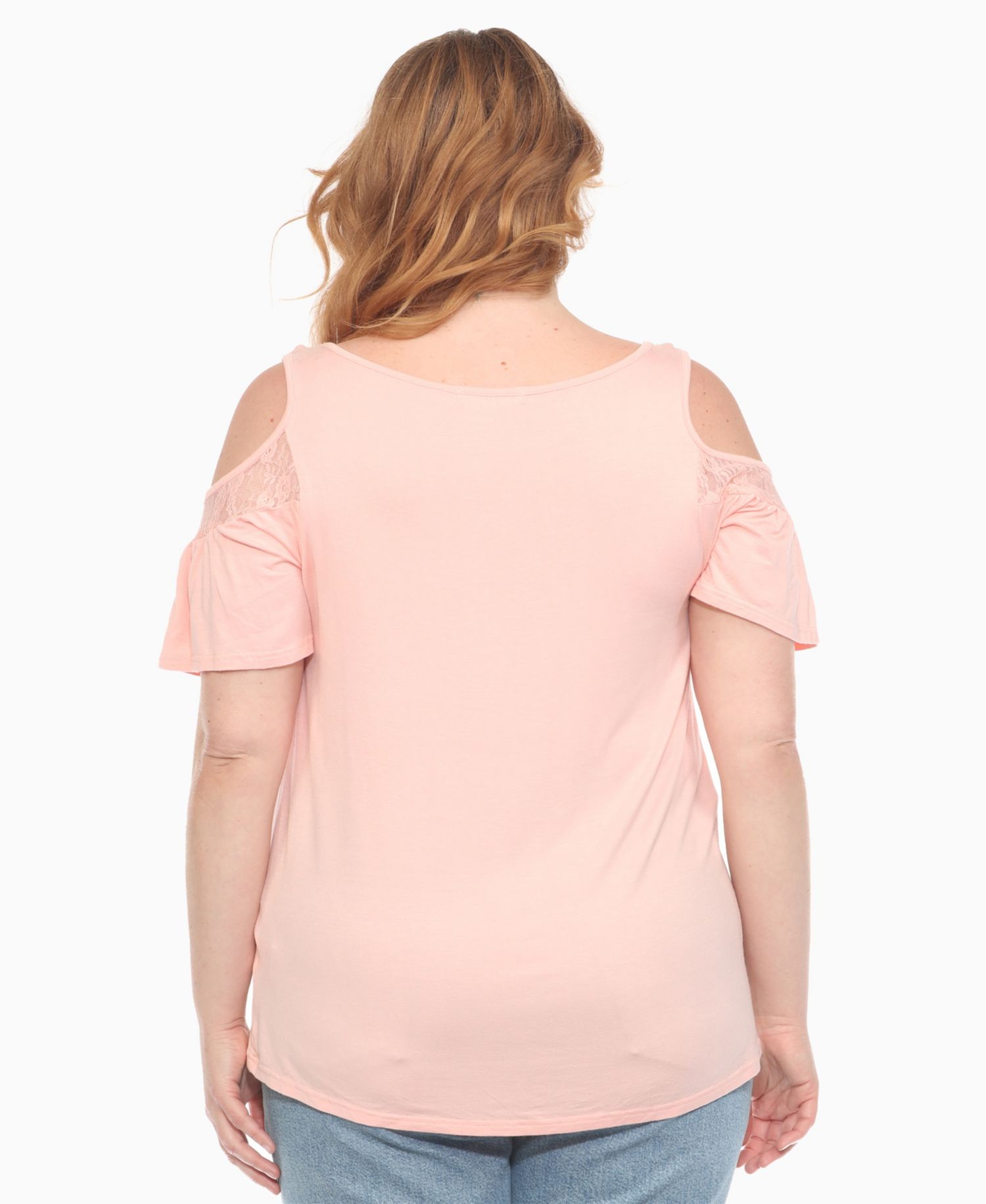 Plus Size Cold Shoulder Lace Trim Knit Top