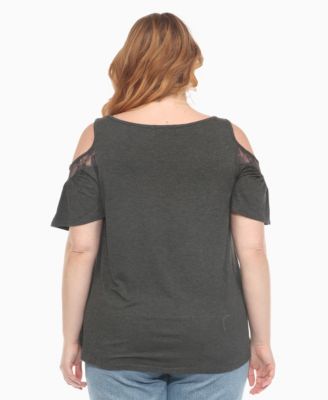 Plus Size Cold Shoulder Lace Trim Knit Top